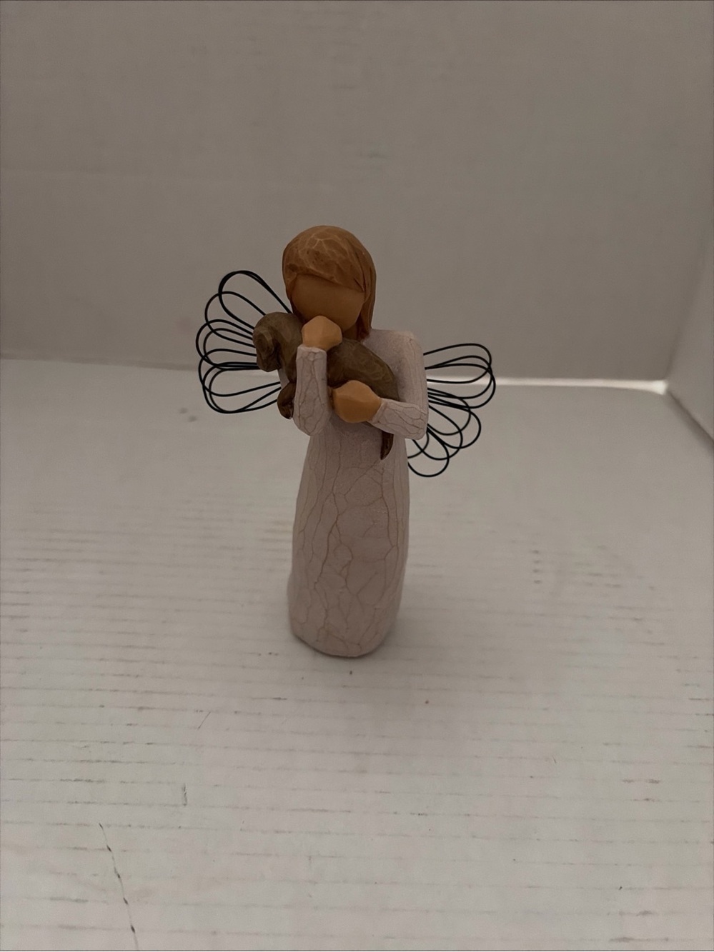 Willow Tree Angel Holding Dog — Cream and Brown